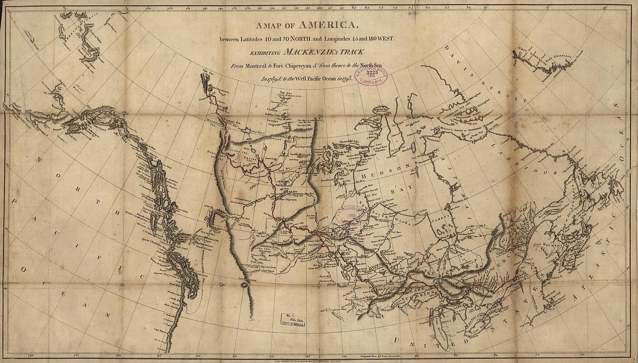 This old map of A Map of America Between Latitudes 40 and 70 North and Longitudes 45 and 180 West Exhibiting Mackenzie&