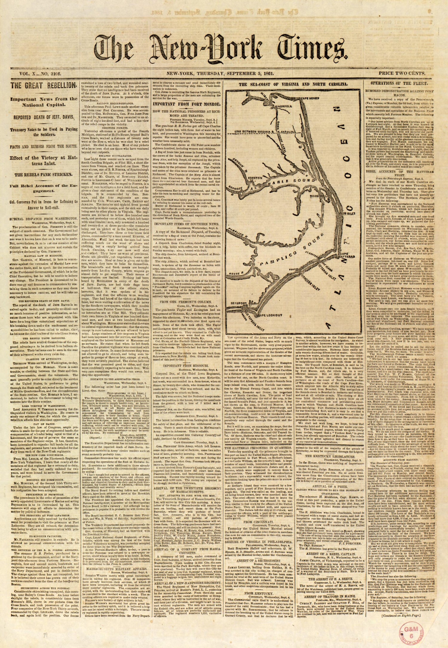 This old map of Civil War Newspaper Maps from the New York Times and the New York Herald from 1861 was created by  in 1861