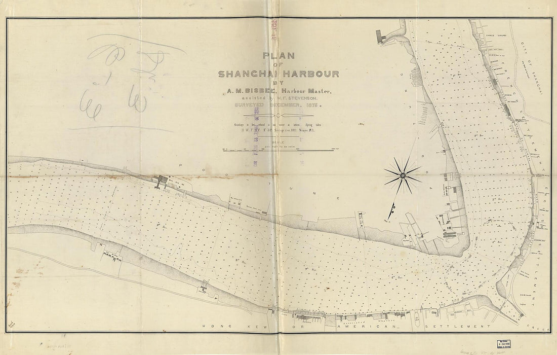 This old map of Plan of Shanghai Harbour from 1875 was created by A. M. Bisbee, W. F. Stevenson in 1875