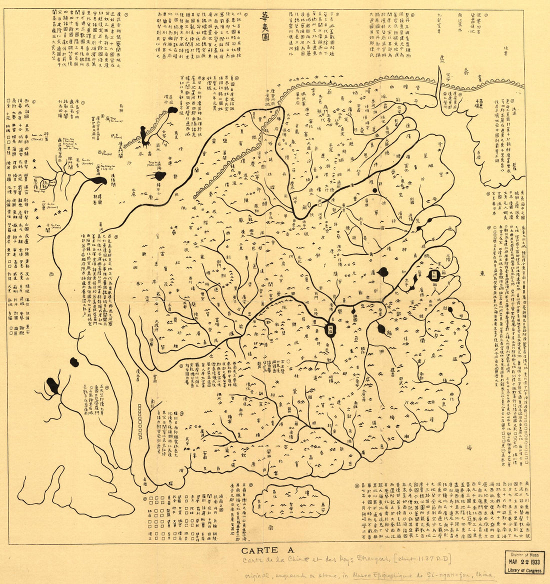 This old map of Hua Yi Tu from 1136 was created by  in 1136