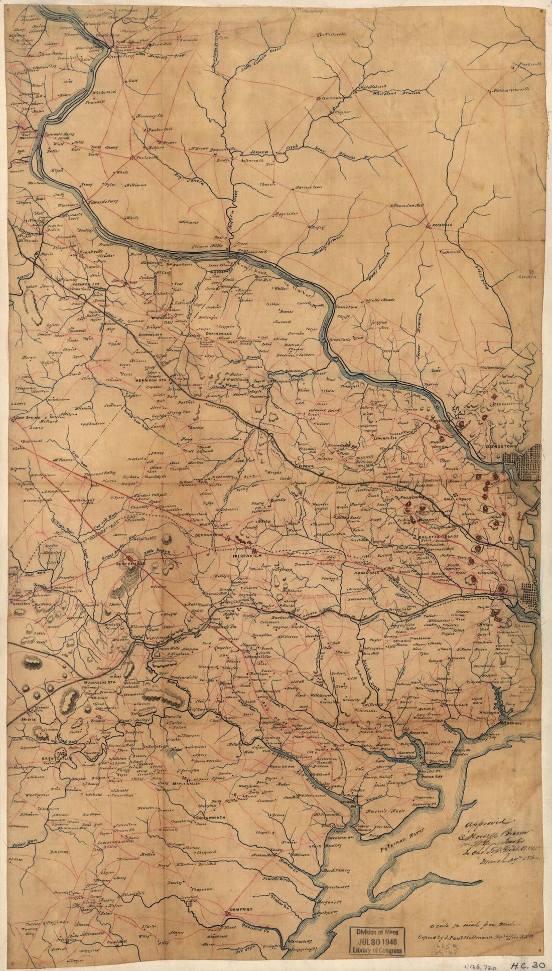 This old map of A Map of Fairfax County, and Parts of Loudoun and Prince William Counties, Va., and the District of Columbia from 1864 was created by Samuel Howell Brown, J. Paul Hoffmann in 1864