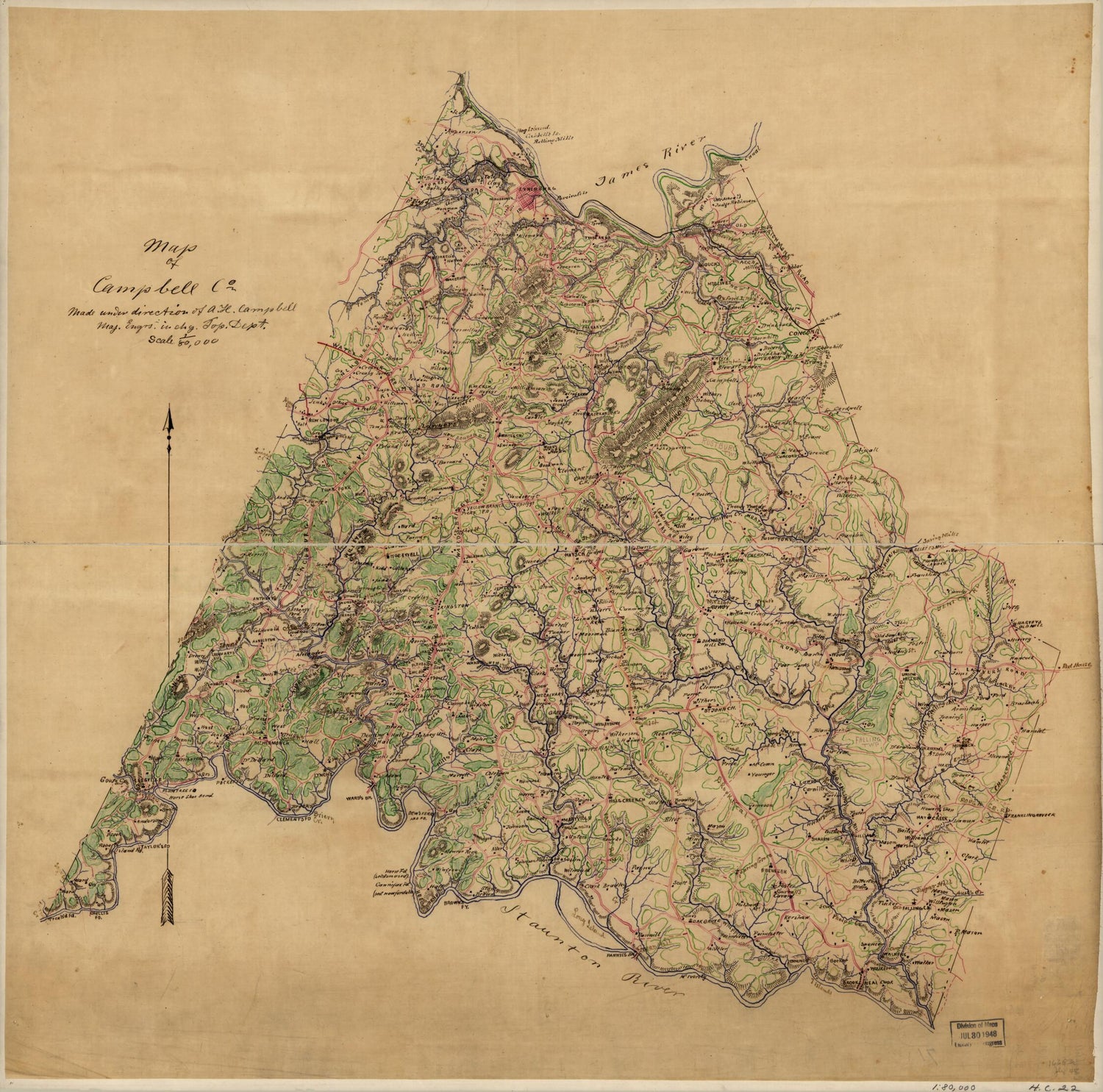 This old map of Map of Campbell Co. (Map of Campbell County) from 1860 was created by Albert H. (Albert Henry) Campbell in 1860