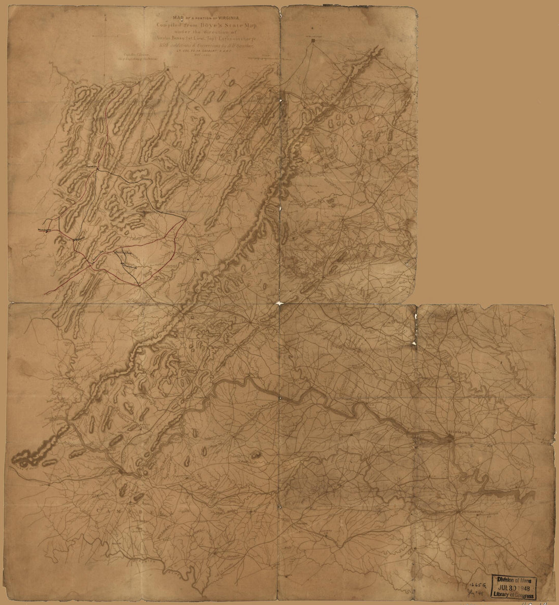 This old map of Map of a Portion of Virginia from 1862 was created by Nicolas Bowen, Herman Böÿe, James C. (James Chatham) Duane, David Hunter Strother in 1862