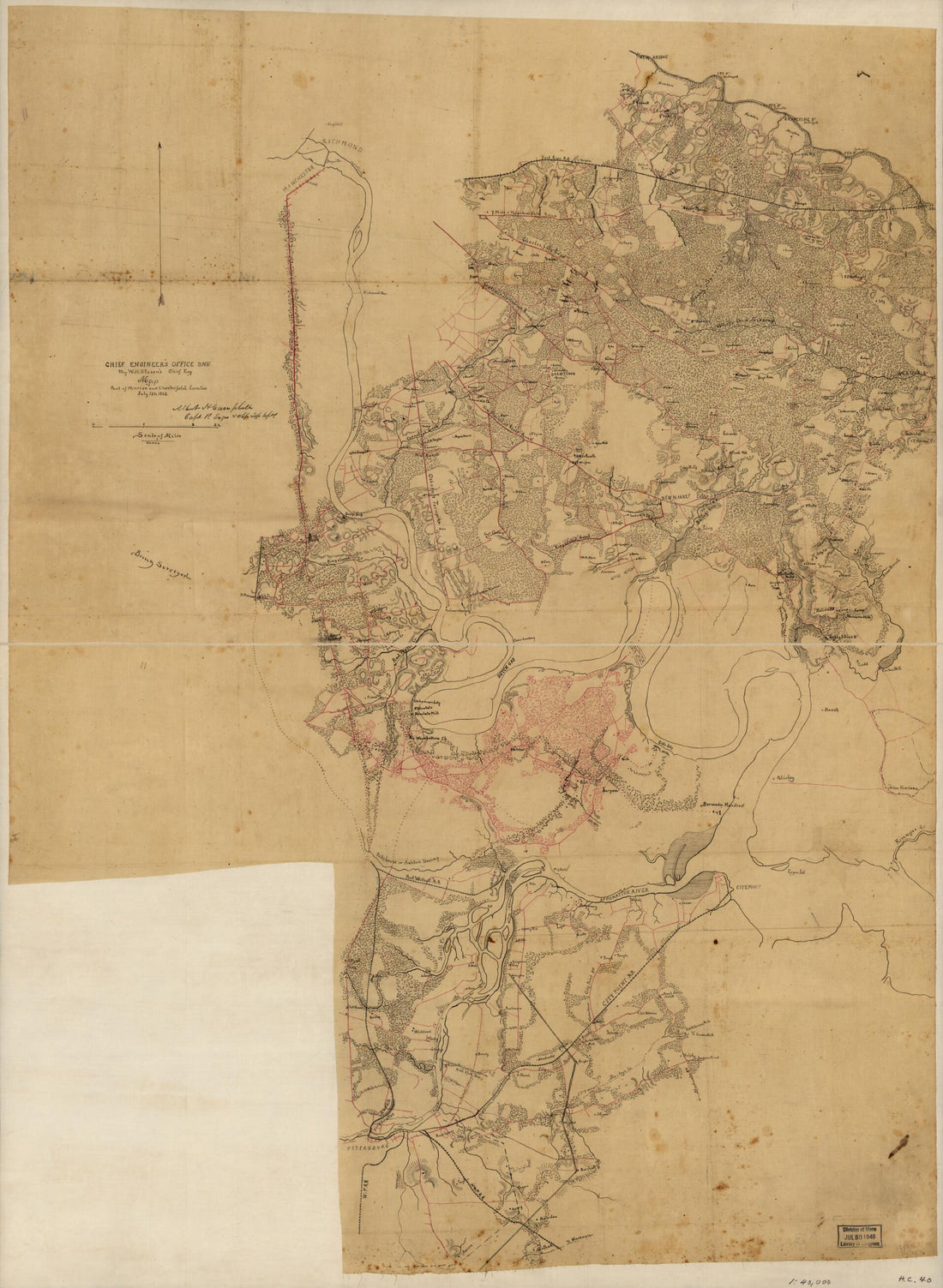 This old map of Map of Part of Henrico and Chesterfield Counties, July 12th, from 1862 was created by Albert H. (Albert Henry) Campbell, W. H. (Walter H.) Stevens in 1862