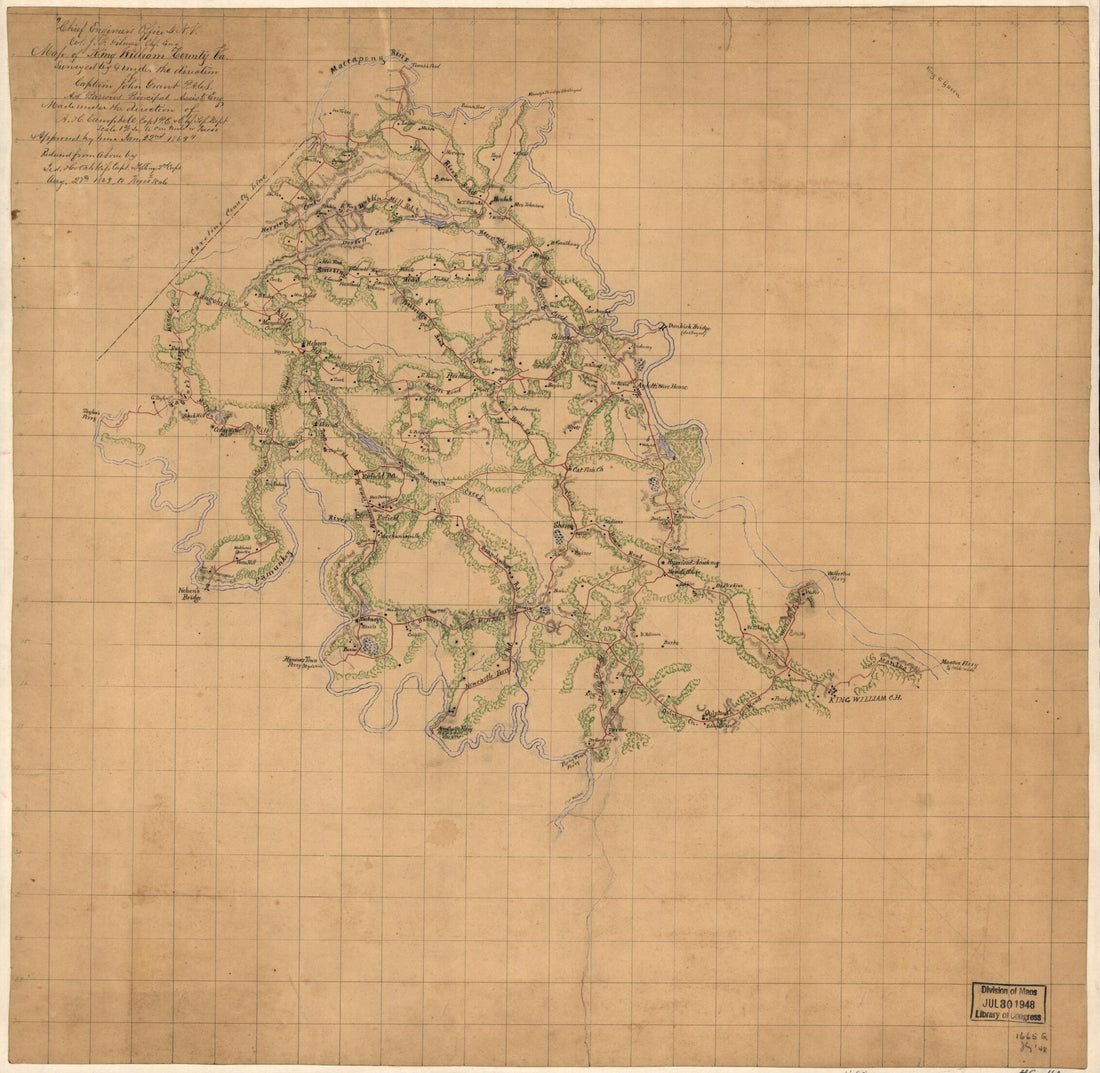 This old map of Map of King William County, Va from 1863 was created by A. S. Barrows, Albert H. (Albert Henry) Campbell, Jeremy Francis Gilmer, John Grant, Jedediah Hotchkiss in 1863