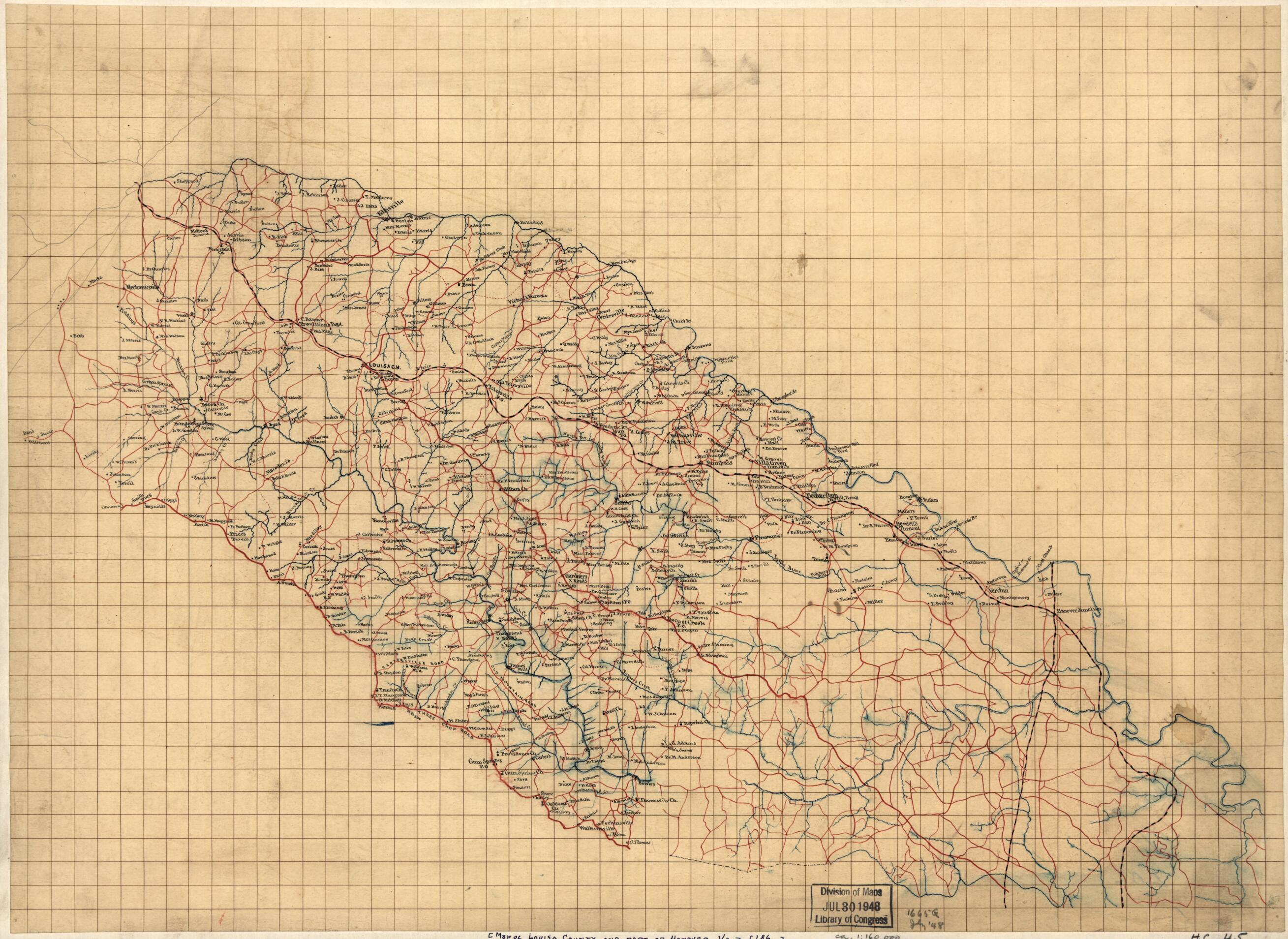 This old map of Map of Louisa County and Part of Hanover County, Va. from 1860 was created by  in 1860