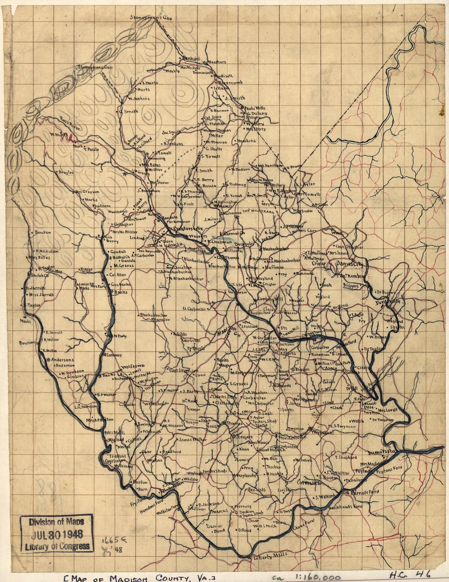 This old map of Map of Madison County, Va. from 1860 was created by  in 1860