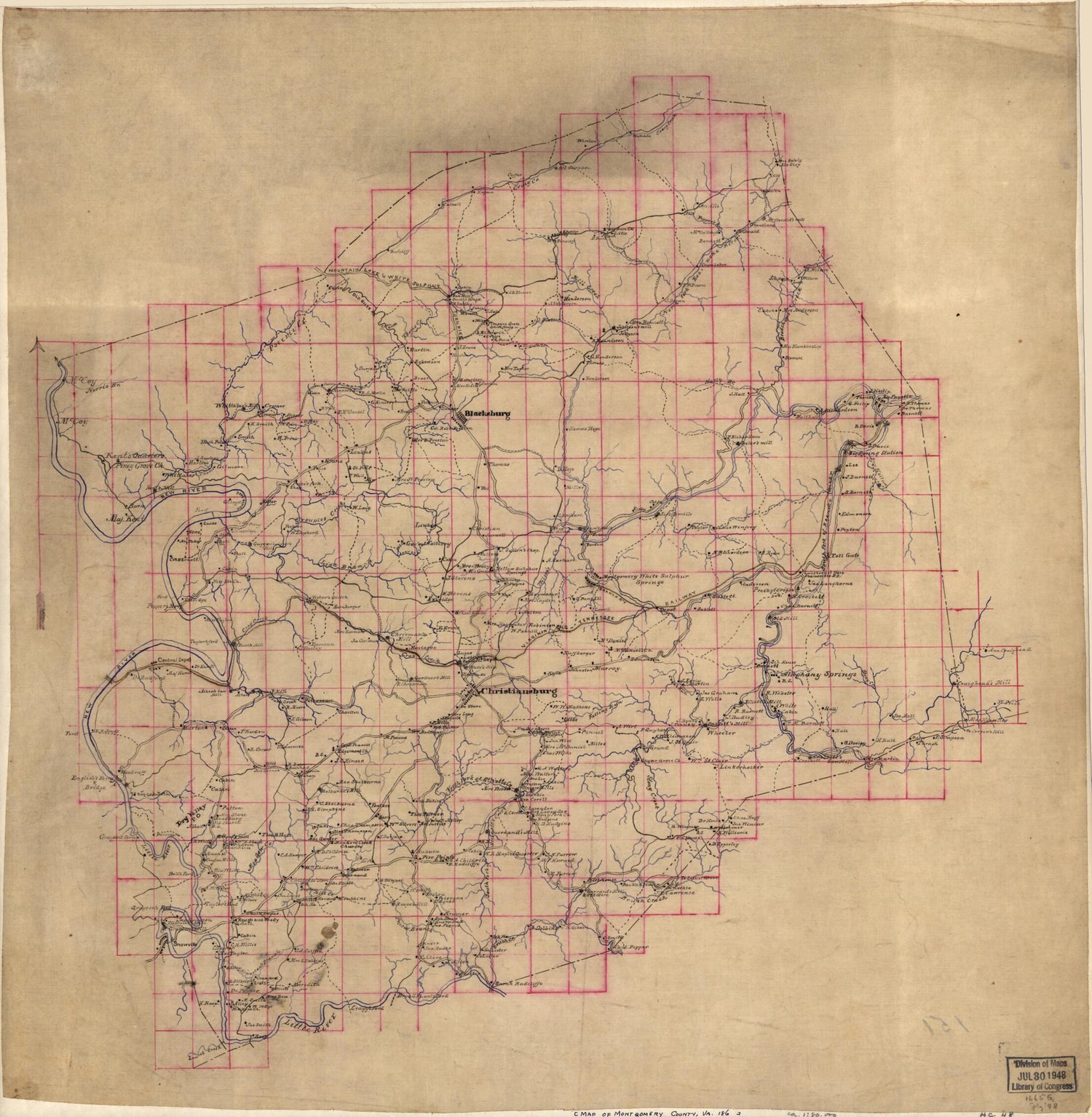 This old map of Map of Montgomery County, Va. from 1860 was created by  in 1860