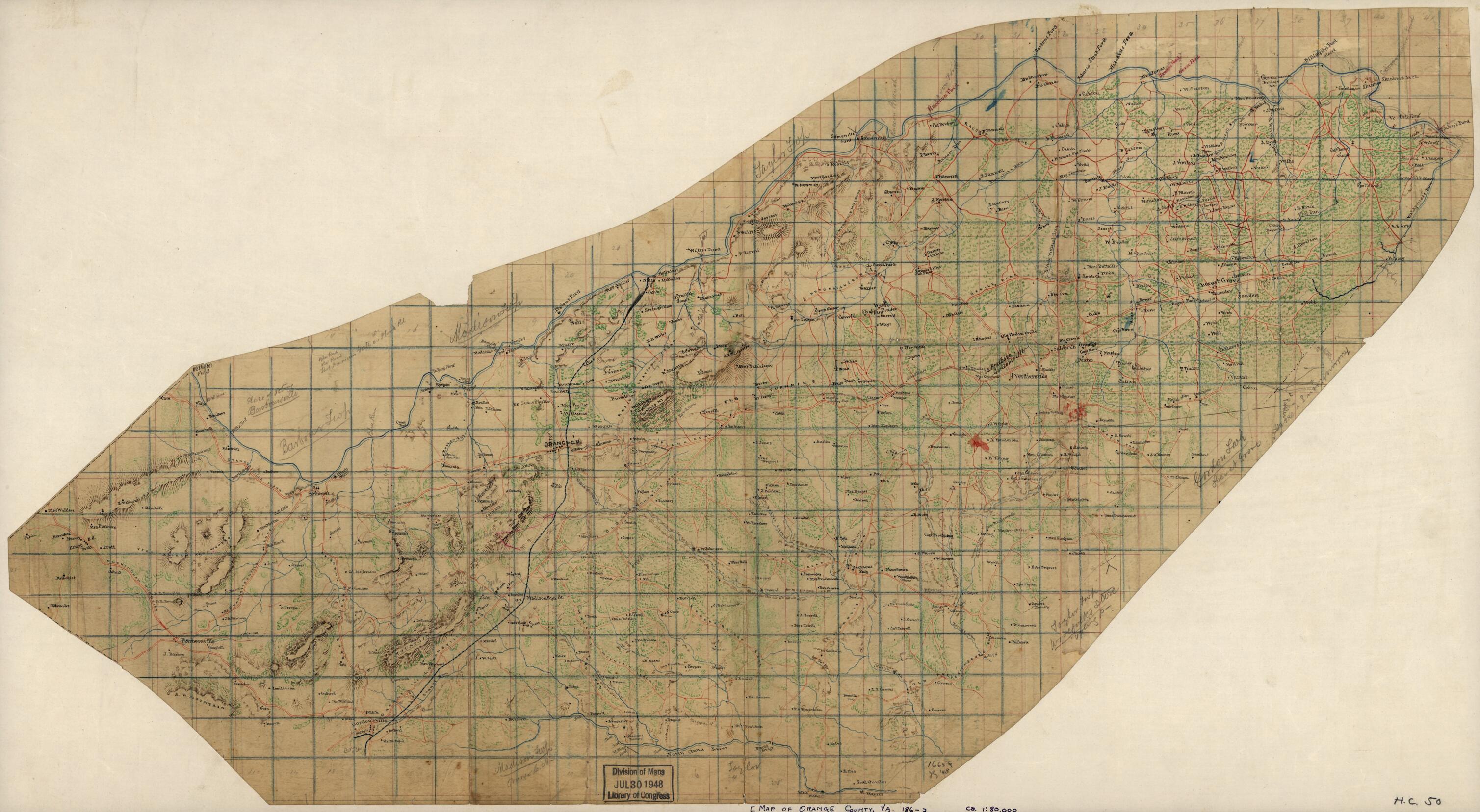 This old map of Map of Orange County, Va. from 1860 was created by  in 1860