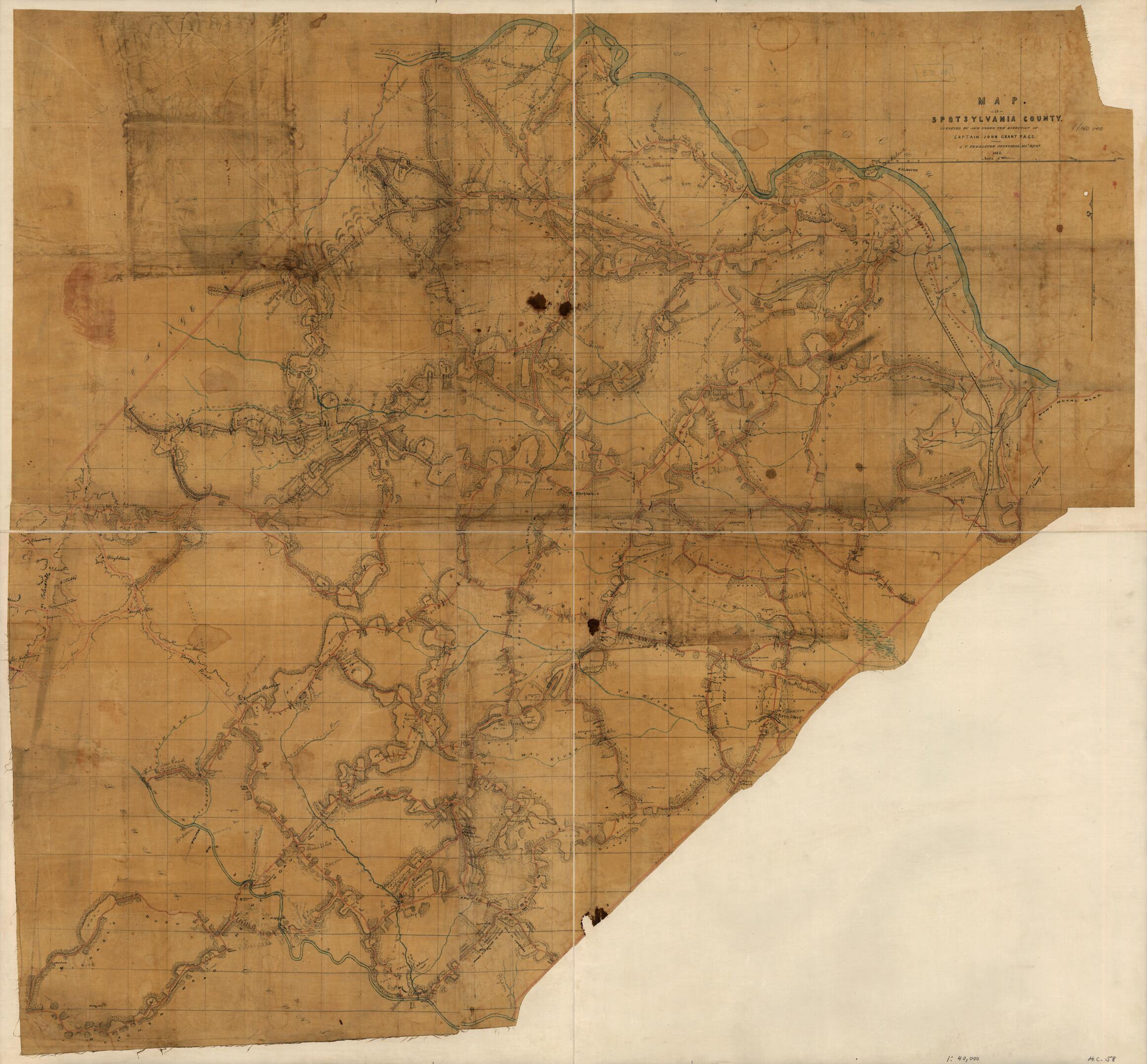 This old map of Map of Spotsylvania County from 1862 was created by John Grant, S. T. Pendleton in 1862