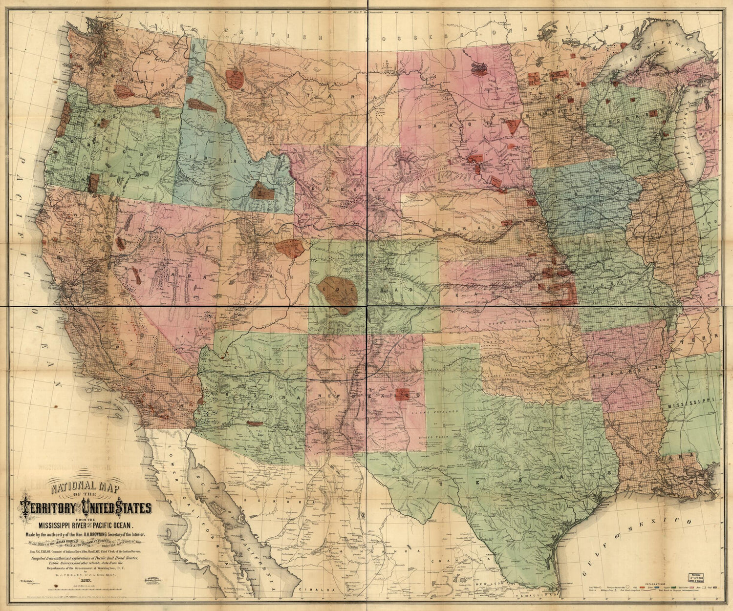 This old map of National Map of the Territory of the United States from 1867 was created by W. J. (William J.) Keeler in 1867