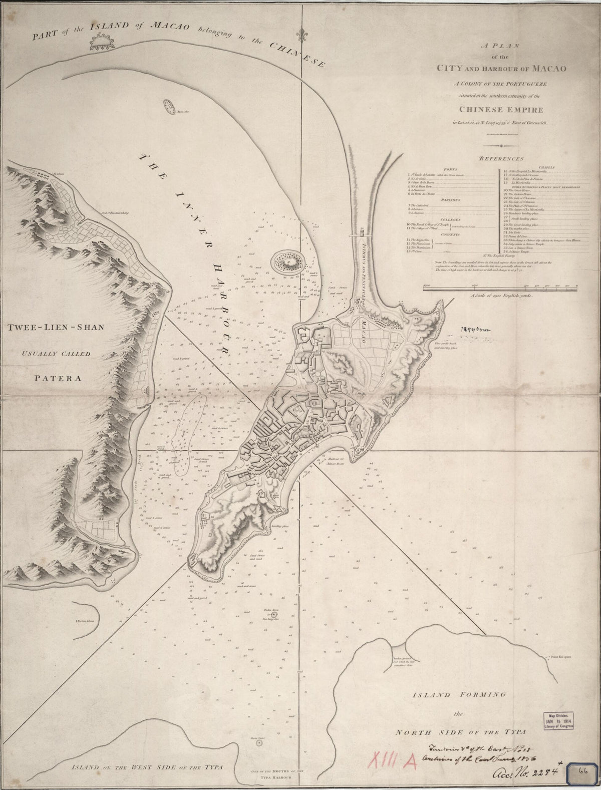 A Plan of the City and Harbour of Macao : a Colony of the Portugueze, Situated at the Southern Extremity of the Chinese Empire In Lat. 22 ⁰12ʹ44ʺ N., Long. 113⁰35ʹ0ʺ East of Greenwich 1796 by Relic Map Company