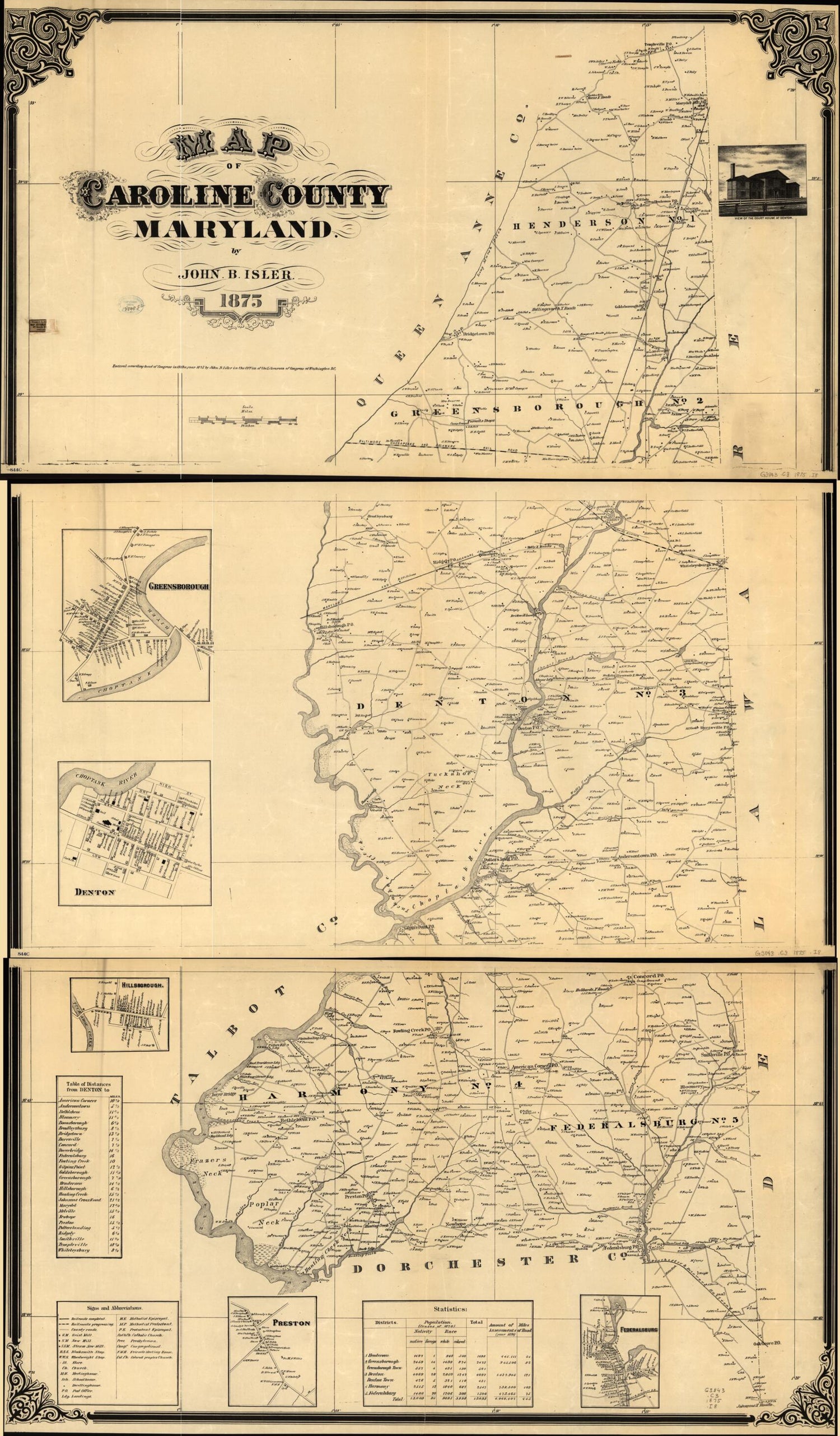 This old map of Map of Caroline County, Maryland from 1875 was created by John B. Isler in 1875