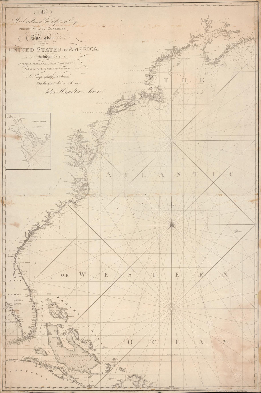 This old map of To His Excellency Thos. Jefferson, Esqr., President of the Congress, This Chart of the United States of America : Including Halifax, Havannah Havana, New Providence, and All the Northern Parts of the West Indies from 1805 was created by J