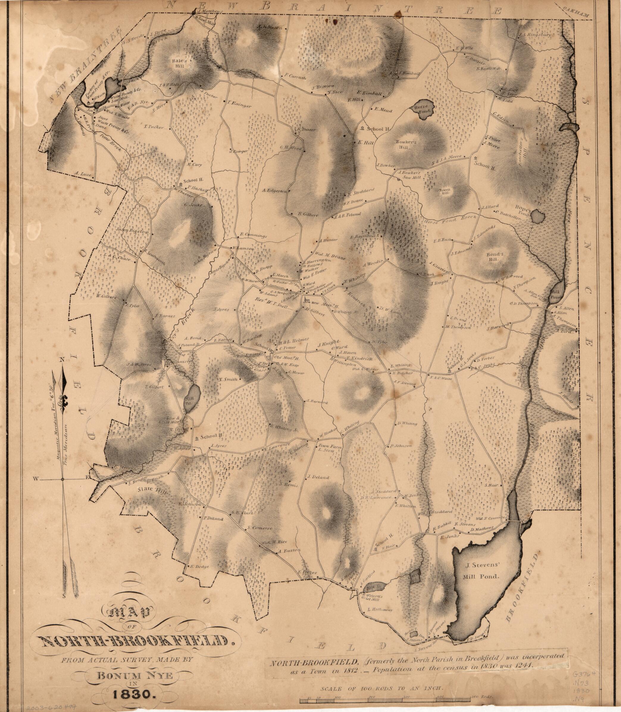 This old map of Brookfield from 1830 was created by Bonum Nye in 1830