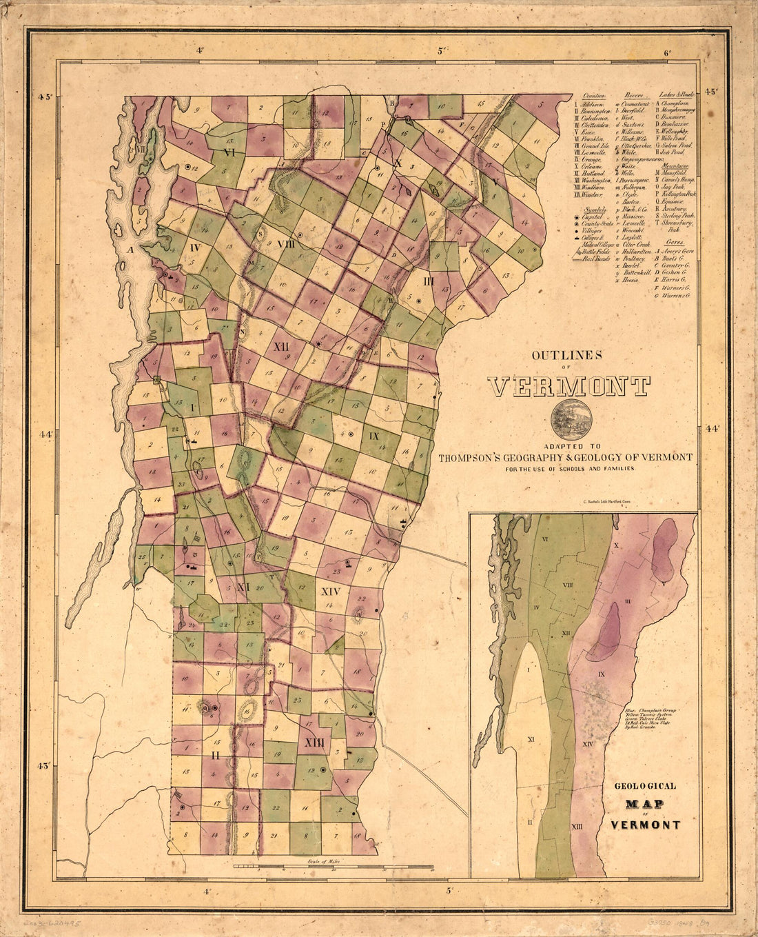 This old map of Outlines of Vermont : Adapted to Thompson&