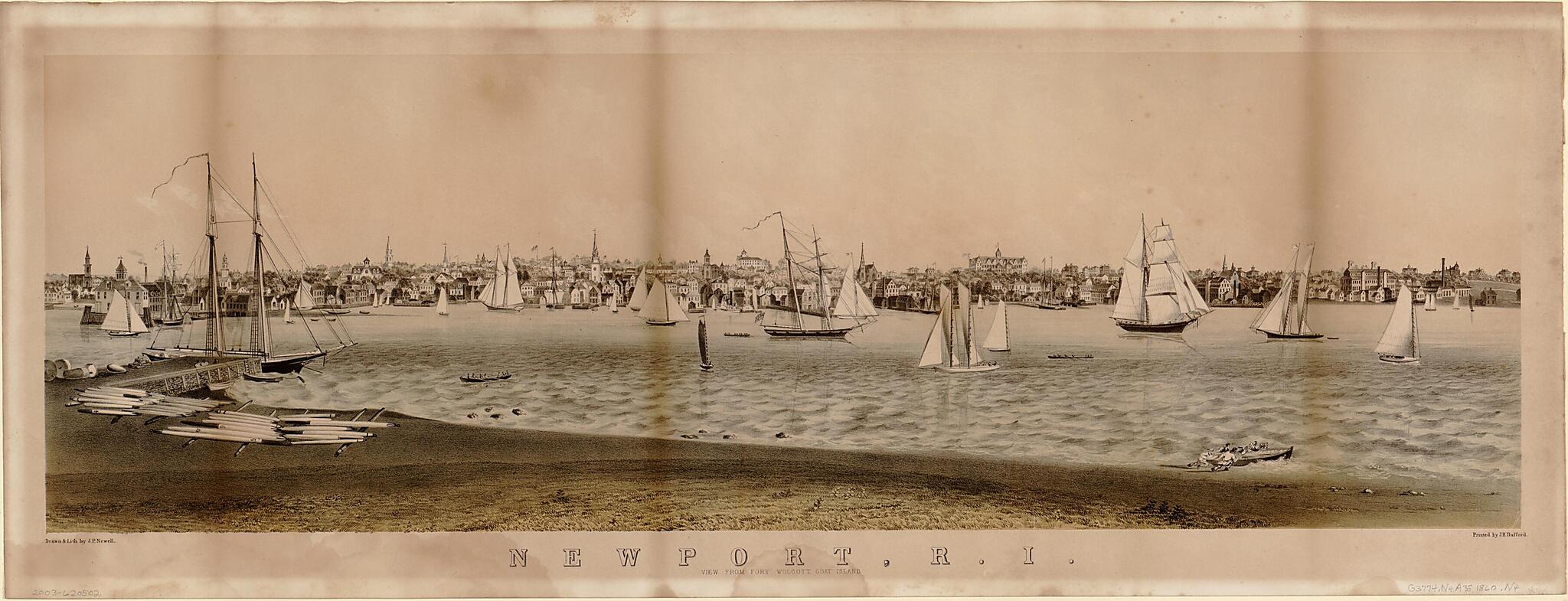 This old map of Newport, Rhode Island. : View from Fort Wolcott, Goat Island (Newport, Rhode Island) from 1860 was created by John Henry Bufford, J. P. Newell in 1860