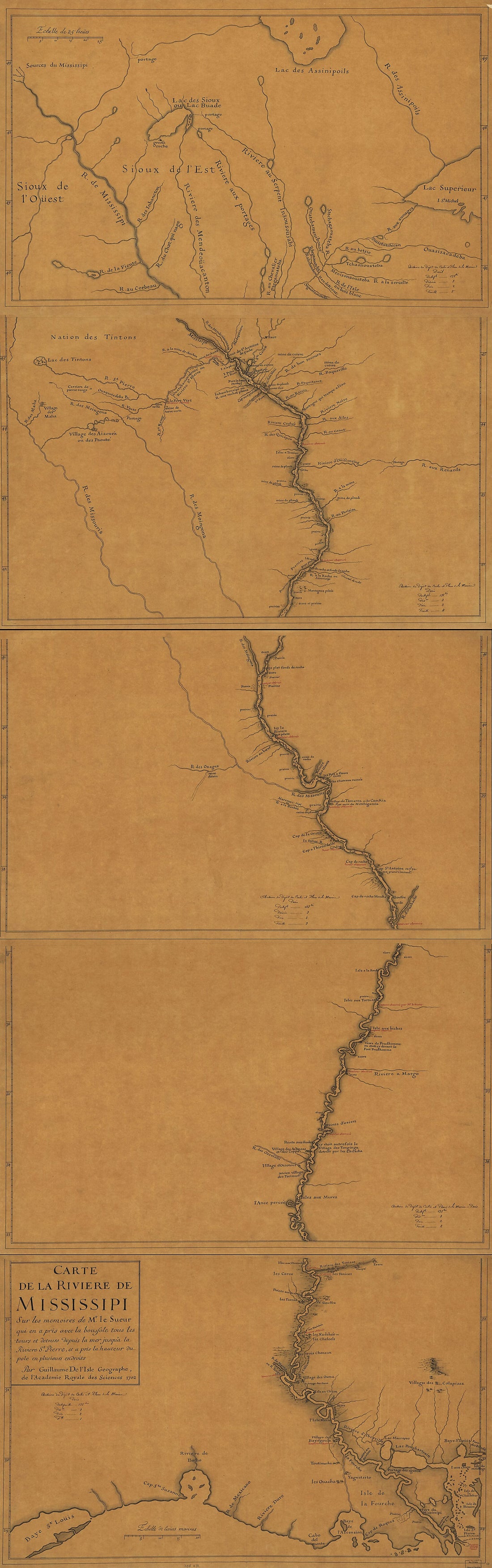 This old map of Carte De La Rivière De Mississipi : Sur Les Mémoires De Mr. Le Sueur Qui En a Pris Avec La Boussole Tous Les Tours Et Detours Depuis La Mer Jusqu&