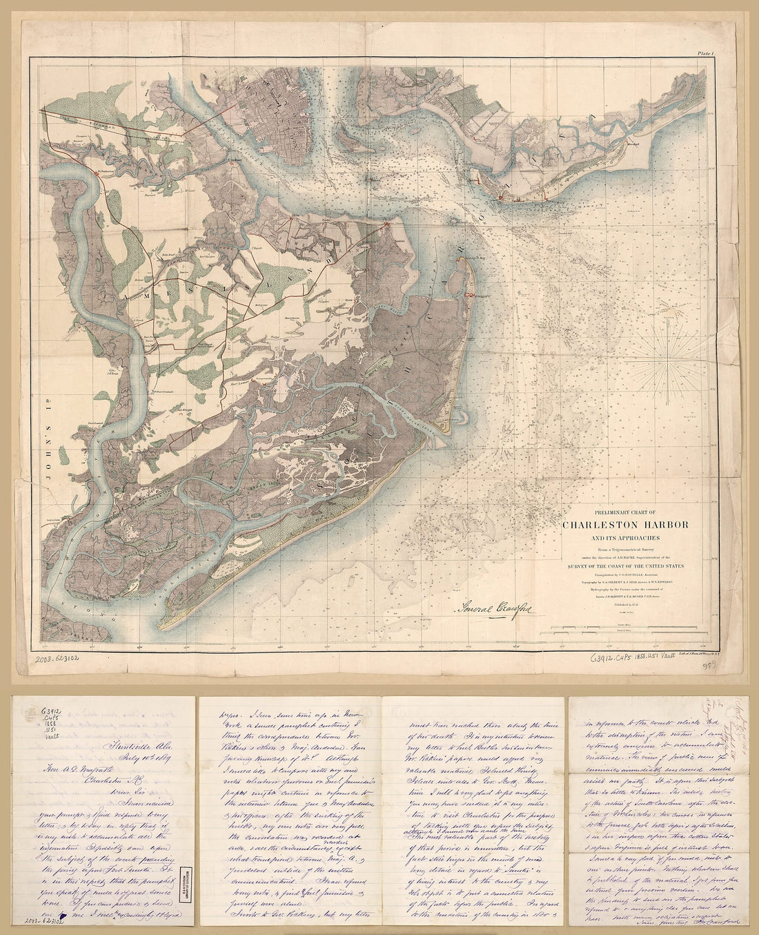 This old map of Preliminary Chart of Charleston Harbor and Its Approaches from 1858 was created by A. D. (Alexander Dallas) Bache, Julius Bien, C. O. (Charles Otis) Boutelle,  United States Coast Survey in 1858