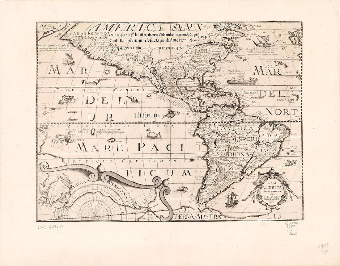 This old map of Nova America Descriptio from 1657 was created by Gérard Jollain, Nicolaes Visscher in 1657