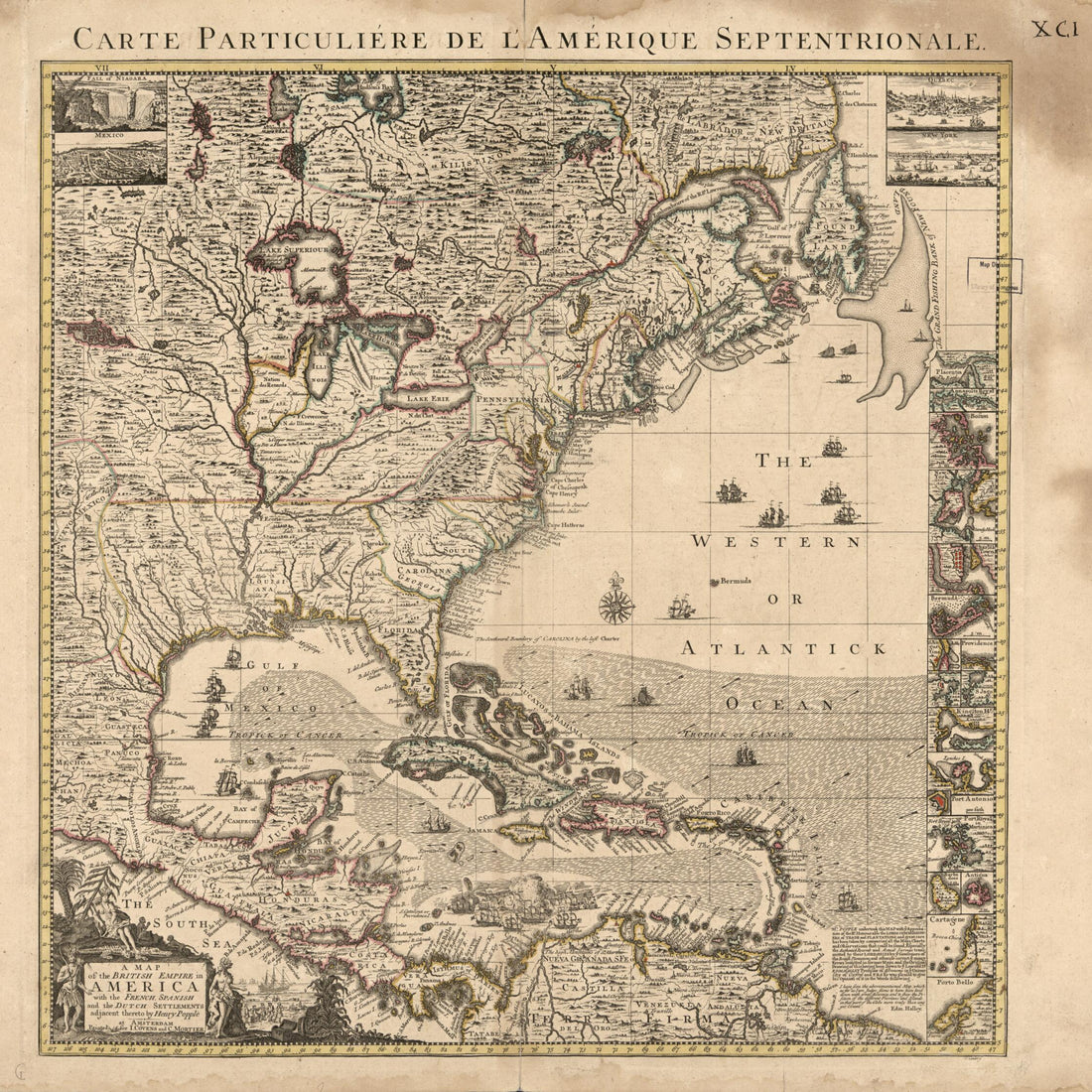 This old map of A Map of the British Empire In America With the French, Spanish and the Dutch Settlements Adjacent Thereto (Carte Particulière De L&
