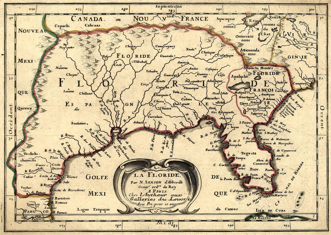 This old map of La Floride from 1657 was created by Nicolas Sanson in 1657