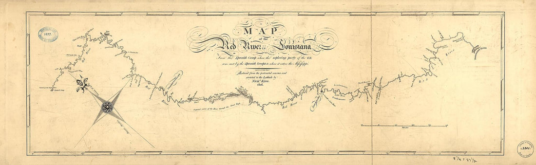 This old map of Map of the Red River In Louisiana from the Spanish Camp Where the Exploring Party of the U.S. Was Met by the Spanish Troops to Where It Enters the Mississippi, Reduced from the Protracted Courses and Corrected to the Latitude from 1806 wa