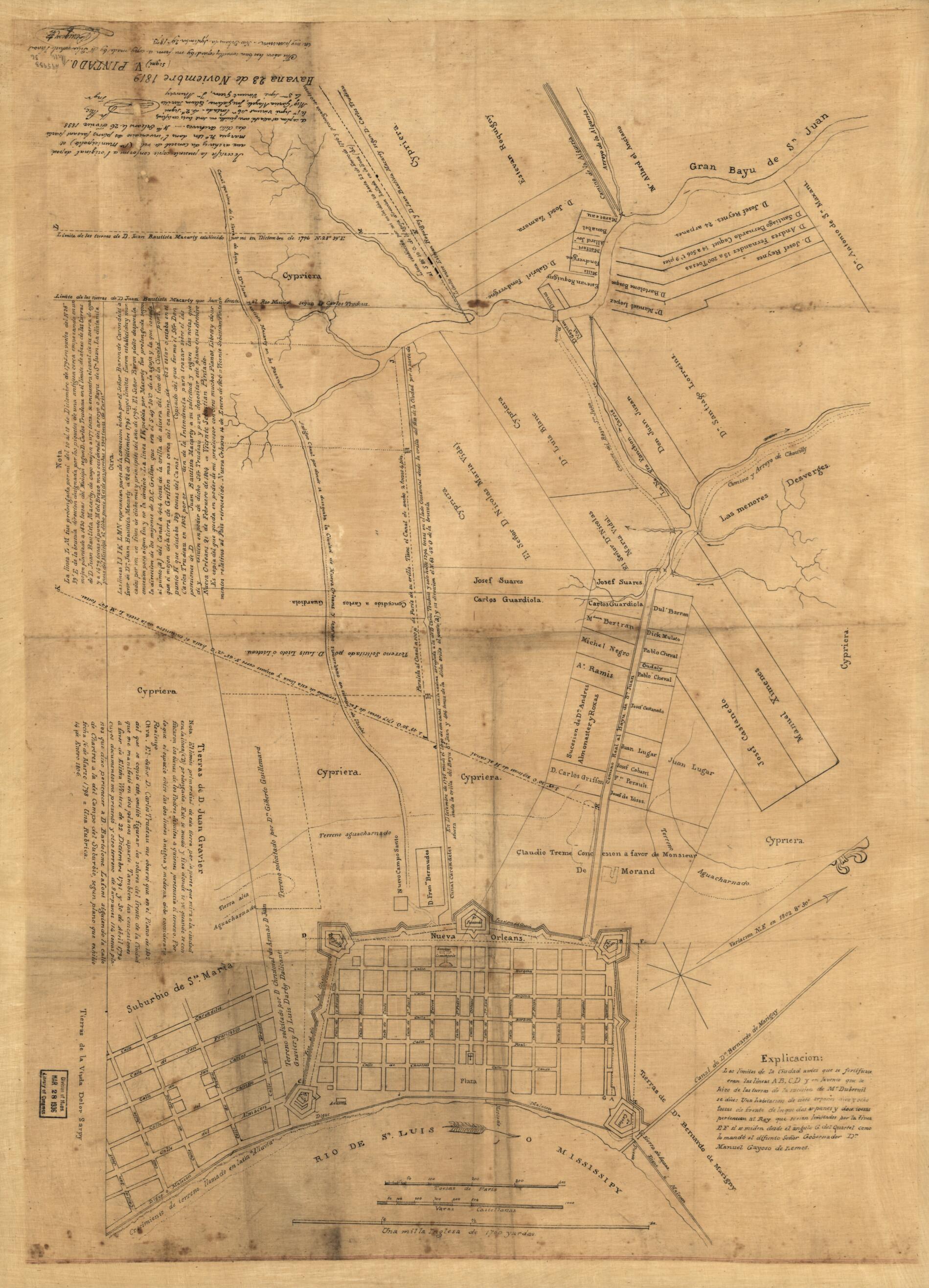 This old map of Map of New Orleans and Vicinity from 1819 was created by Vicente Sebastián Pintado, Charles Laveau Trudeau in 1819