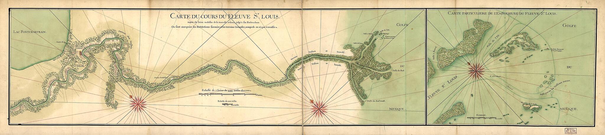 This old map of Carte Du Cours Du Fleuve St. Louis Depuis Dix Lieues Audessus De La Nouvelle Orleans Jusqu&