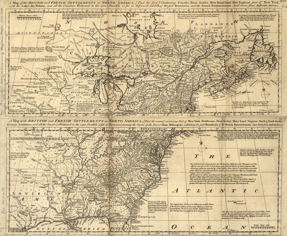 This old map of A Map of the British and French Settlements In North America from 1755 was created by Thomas Bowen in 1755