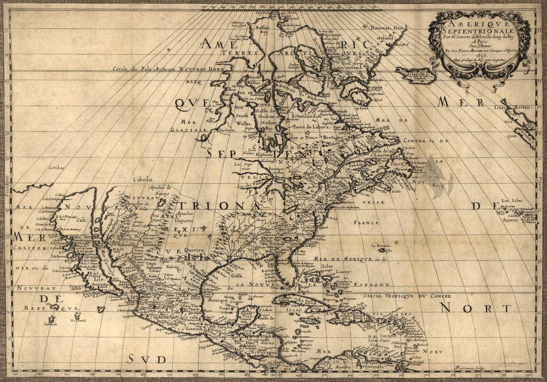 This old map of Amérique Septentrionale from 1650 was created by  Jean, A. Peyrounin, Nicolas Sanson in 1650