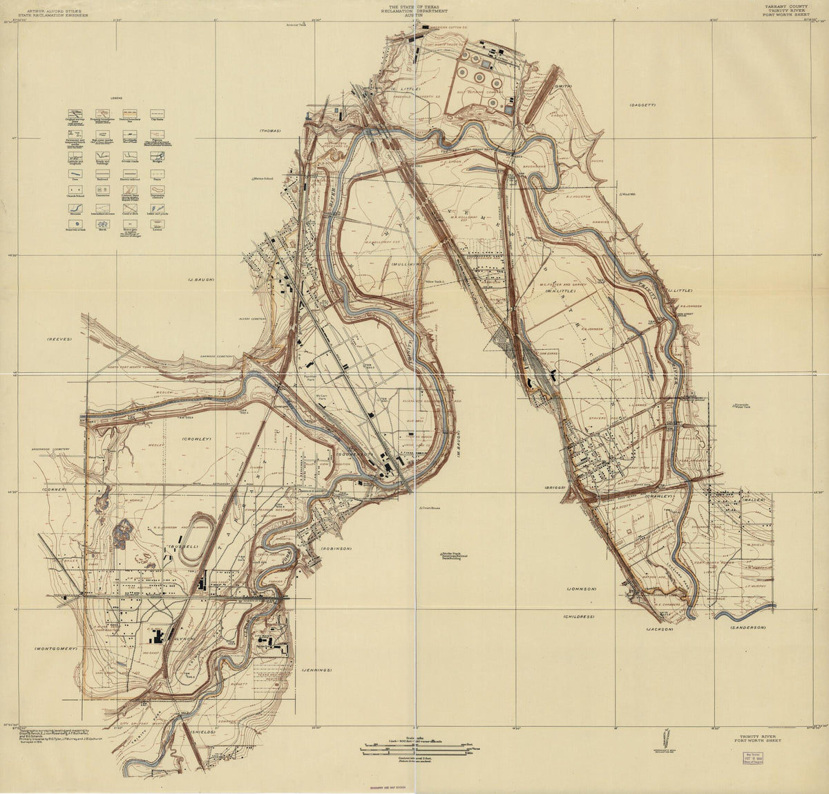 Tarrant County, Trinity River, Fort Worth Sheet in 1915 by Relic Map Company