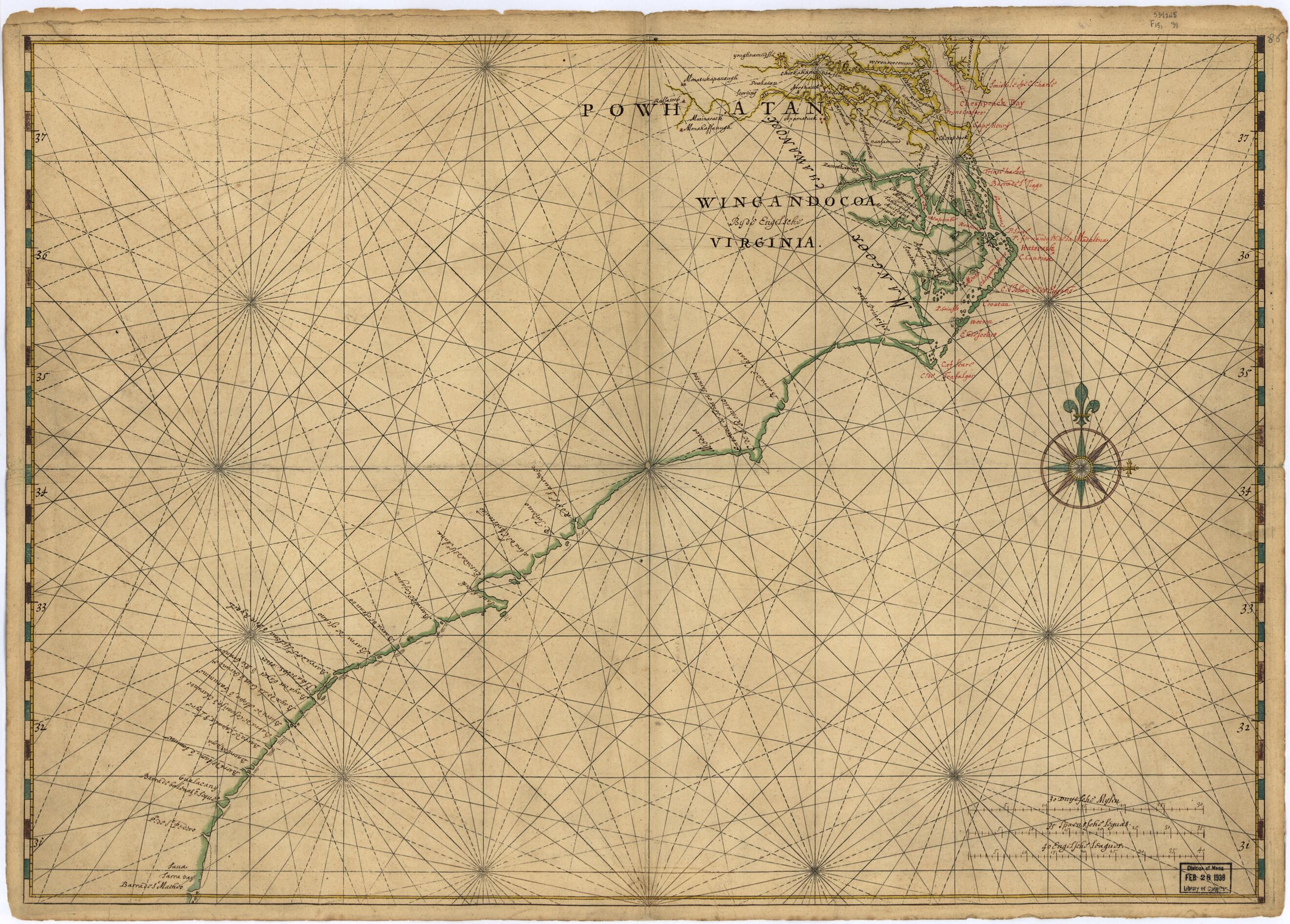 This old map of Map of Atlantic Coast of North America from the Chesapeake Bay to Florida from 1639 was created by Joan Vinckeboons in 1639