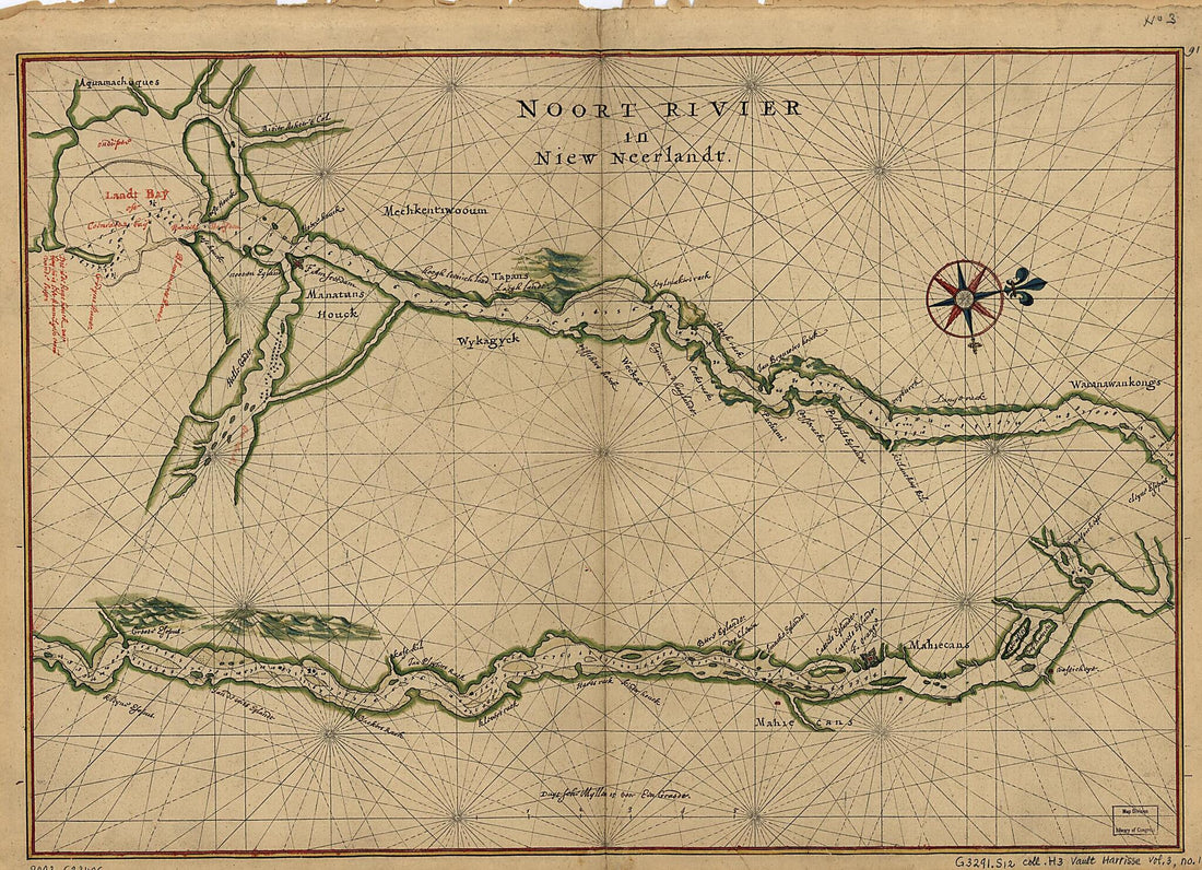 This old map of Noort Rivier In Niew Neerlandt from 1639 was created by Joan Vinckeboons in 1639