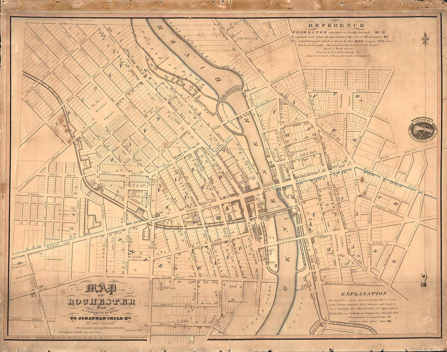 This old map of Map of Rochester from a Correct Survey from 1832 was created by Jonathan Child, Valentine Gill, John F. Morin in 1832