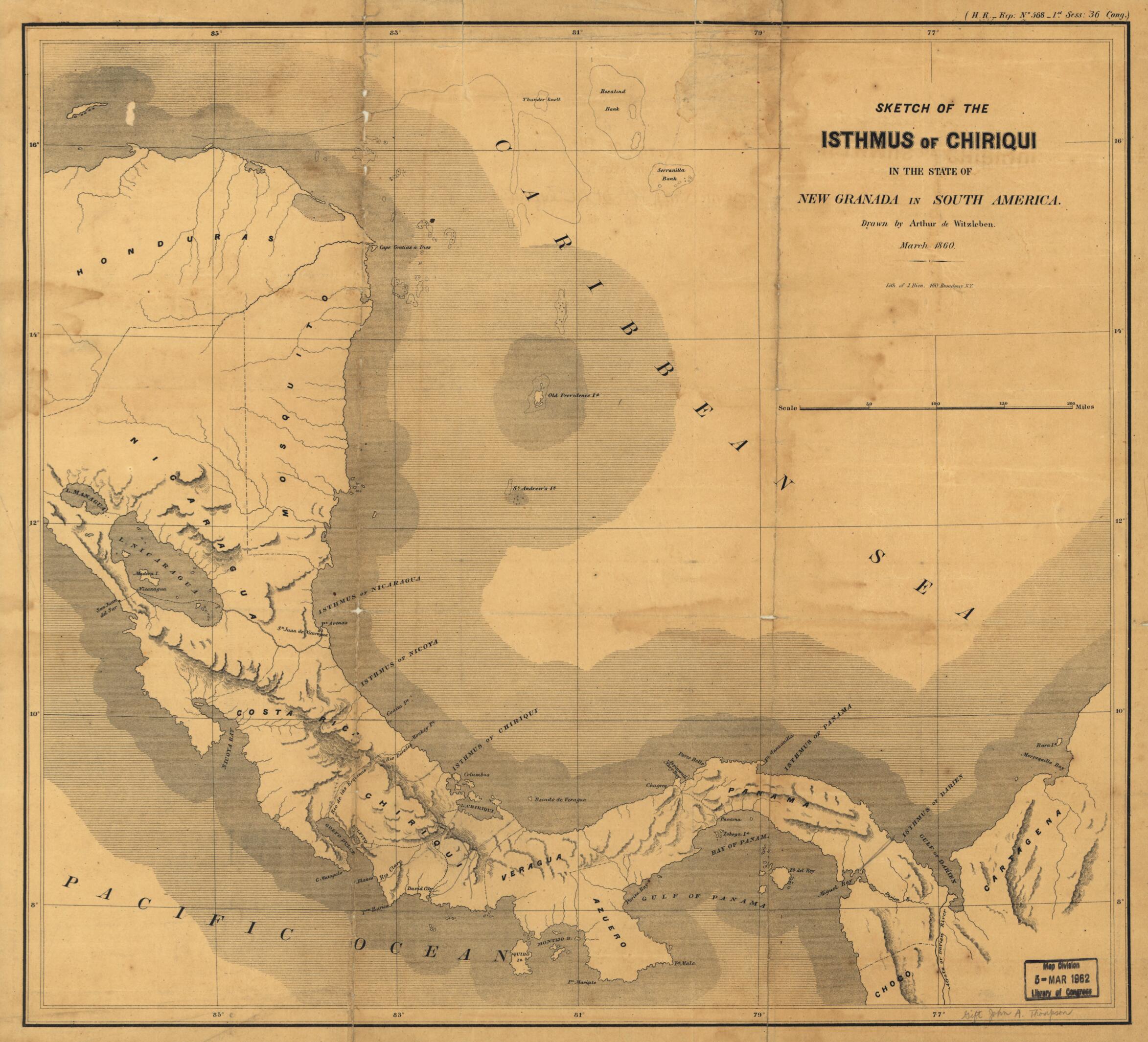 This old map of Sketch of the Isthmus of Chiriqui from 1860 was created by Arthur De Witzleben in 1860