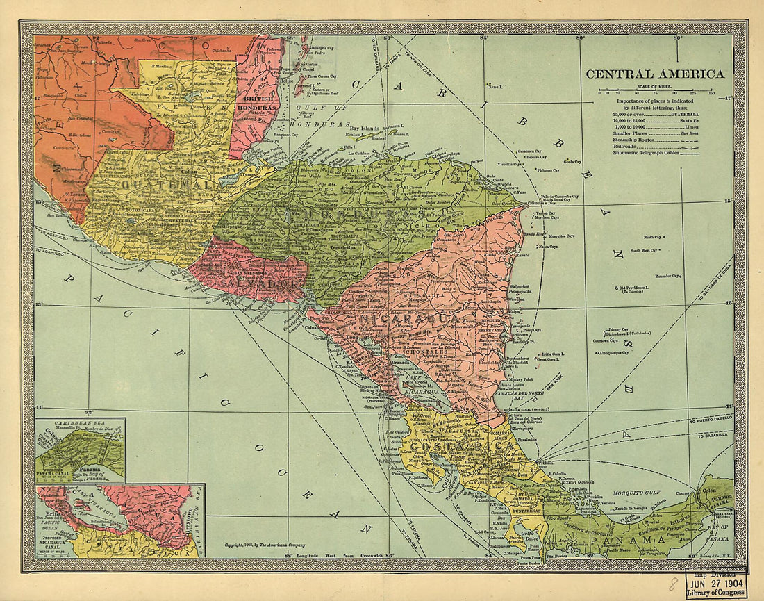 This old map of Central America from 1904 was created by  Americana Company in 1904