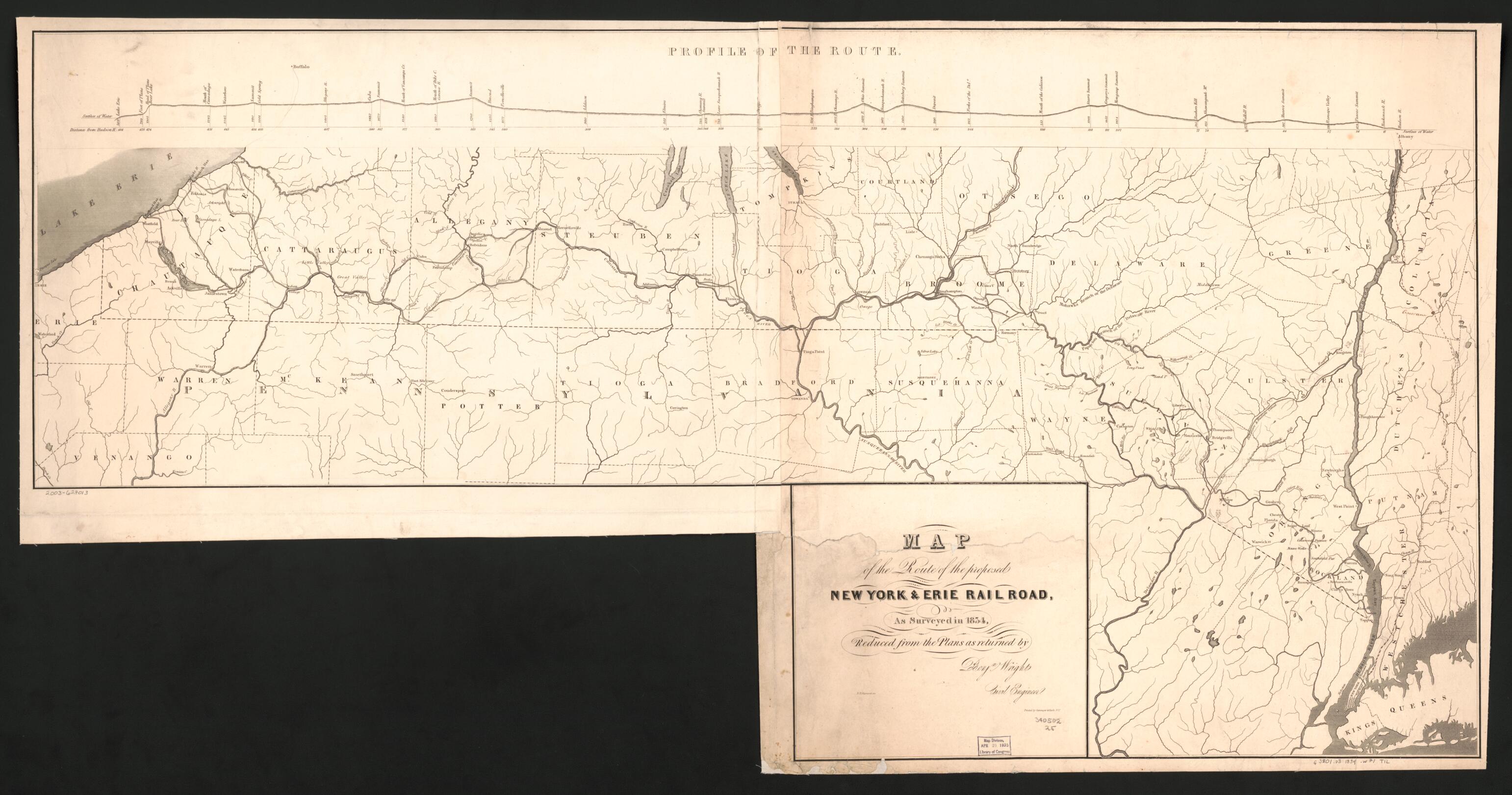 This old map of Map of the Route of the Proposed New York &amp; Erie Railroad : As Surveyed In from 1834 was created by  New York and Erie Railroad Company, Benjamin Wright in 1834