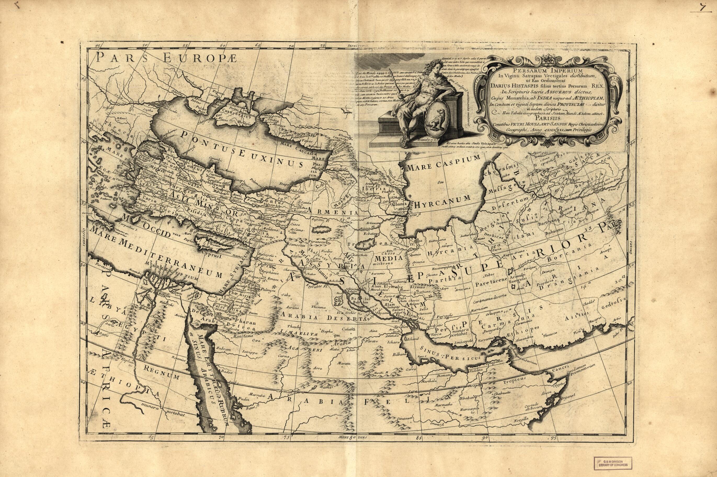 This old map of Persarum Imperium from 1721 was created by Pierre Sanson in 1721
