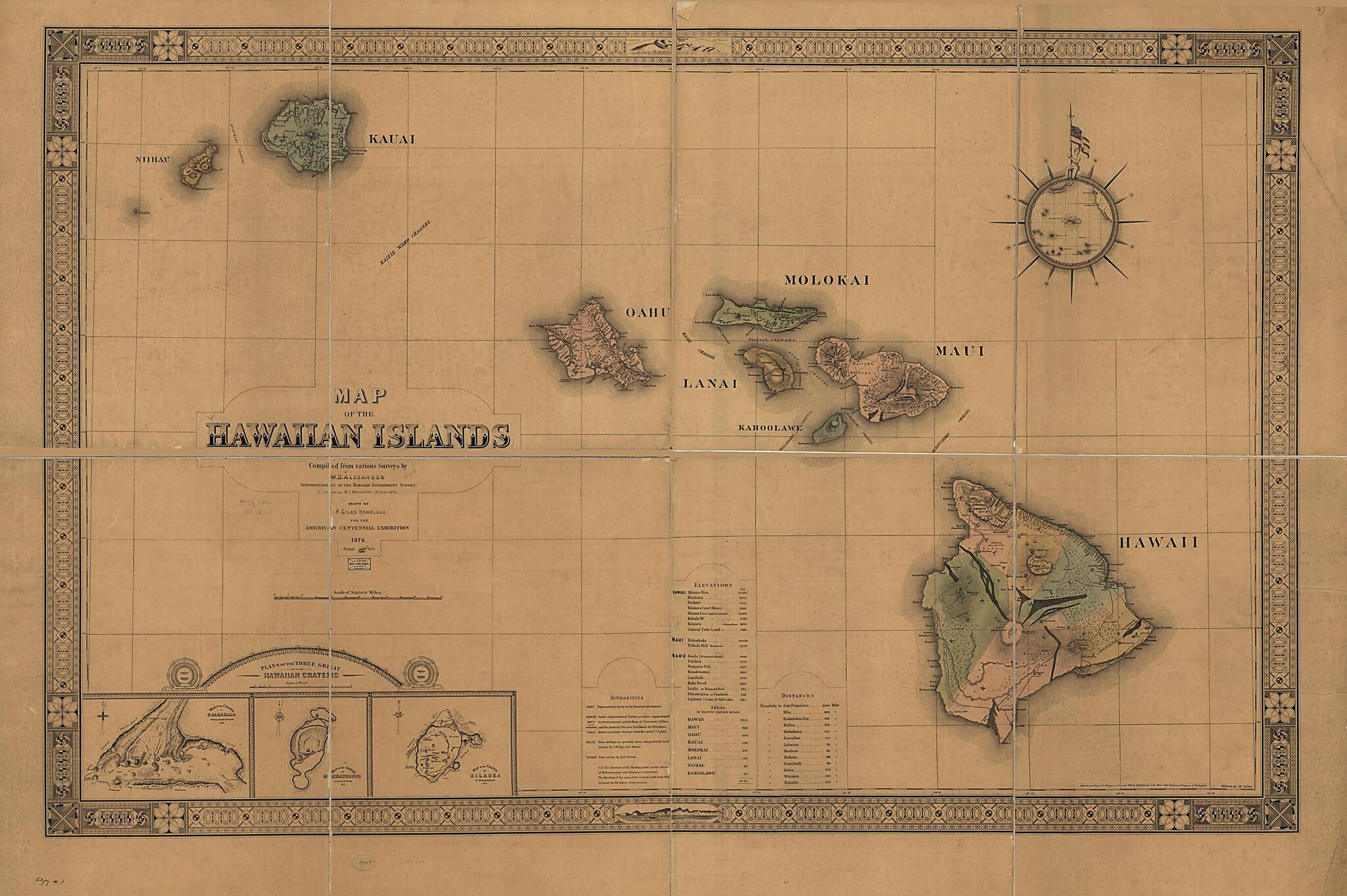 This old map of Map of the Hawaiian Islands from 1876 was created by H. Giles in 1876