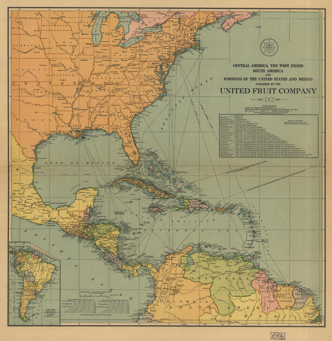 This old map of Central America, the West Indies South America and Portions of the United States and Mexico from 1909 was created by  United Fruit Company in 1909