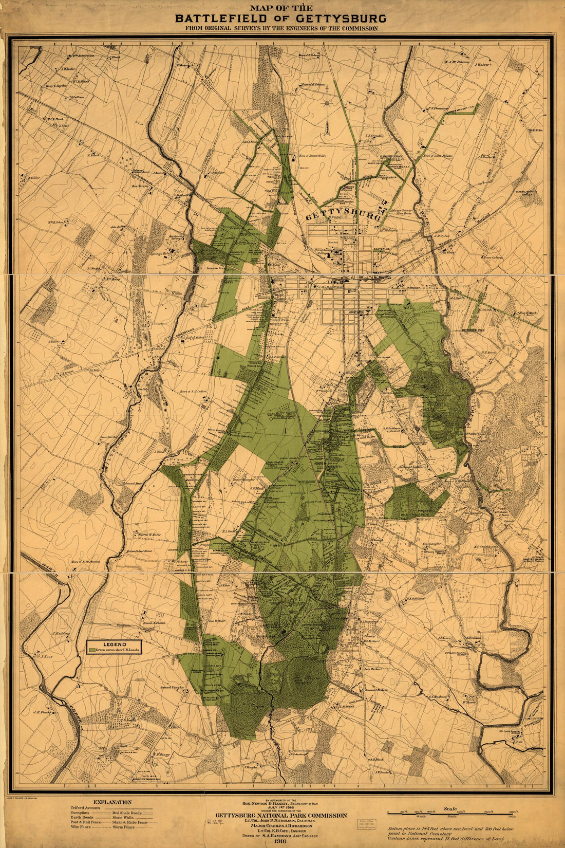 This old map of Map of the Battlefield of Gettysburg from Original Surveys by the Engineers of the Commission from 1916 was created by  Gettysburg National Military Park Commission in 1916