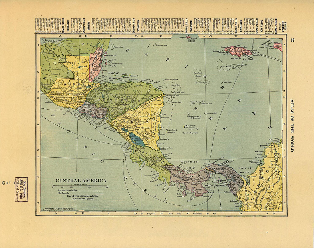 This old map of Central America from 1910 was created by  C.S. Hammond &amp; Company in 1910