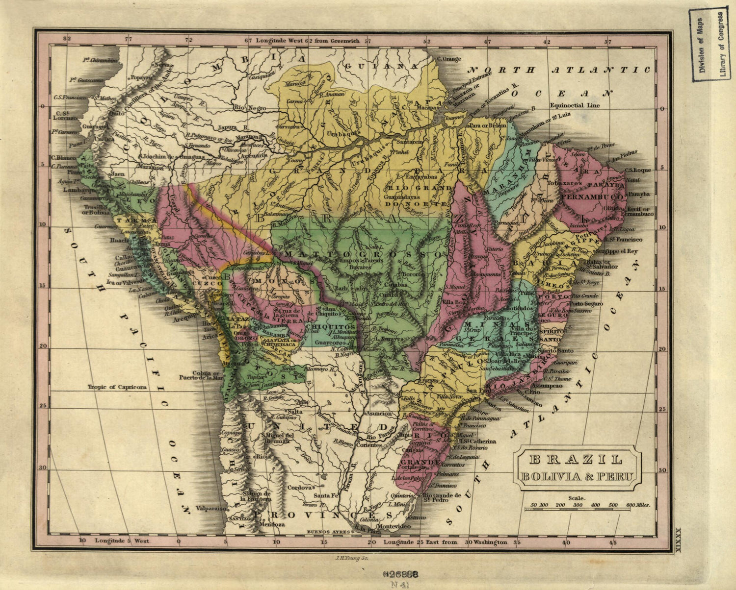 This old map of Brazil, Bolivia &amp; Peru (Brazil, Bolivia and Peru) from 1829 was created by  Grigg &amp; Elliot, J. H. (James Hamilton) Young in 1829