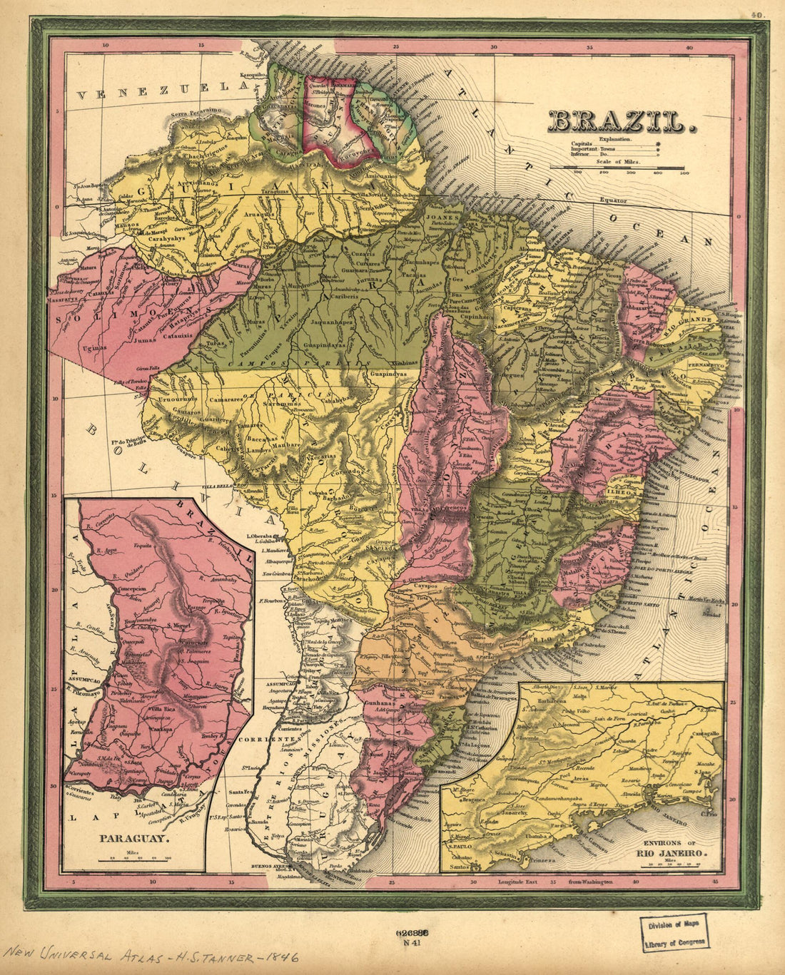 This old map of Brazil from 1846 was created by Henry Schenck Tanner in 1846