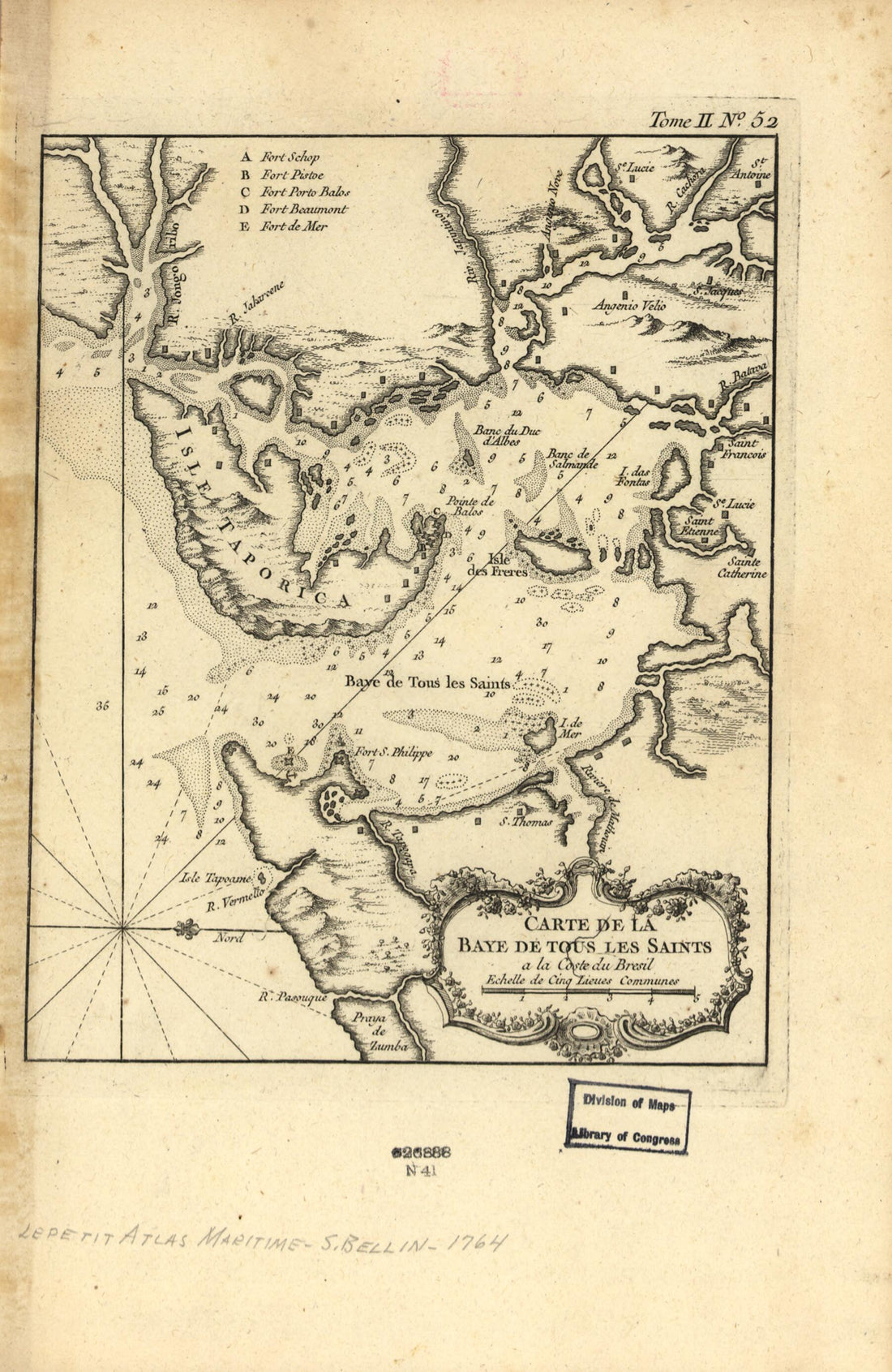 This old map of Carte De La Baye De Tous Les Saints a La Coste De Brezil from 1764 was created by Jacques Nicolas Bellin in 1764