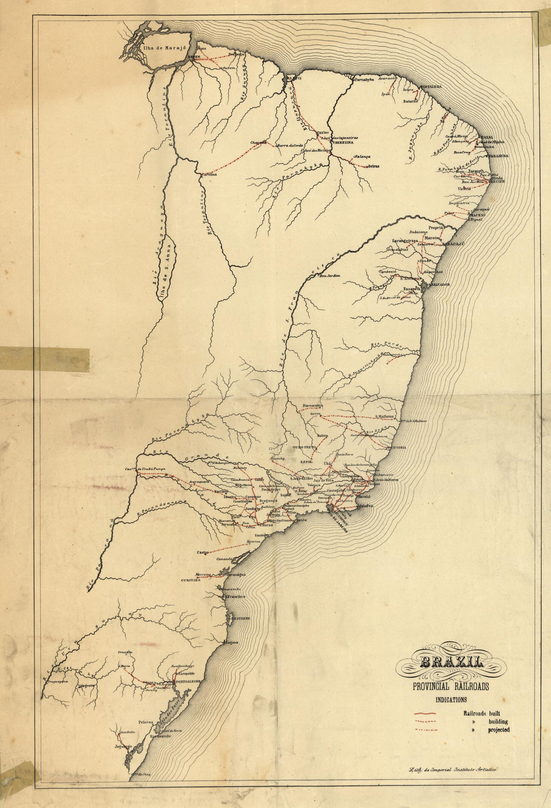 This old map of Brazil, Provincial Railroads from 1902 was created by Brazil) Imperial Instituto Artístico (Rio De Janeiro in 1902