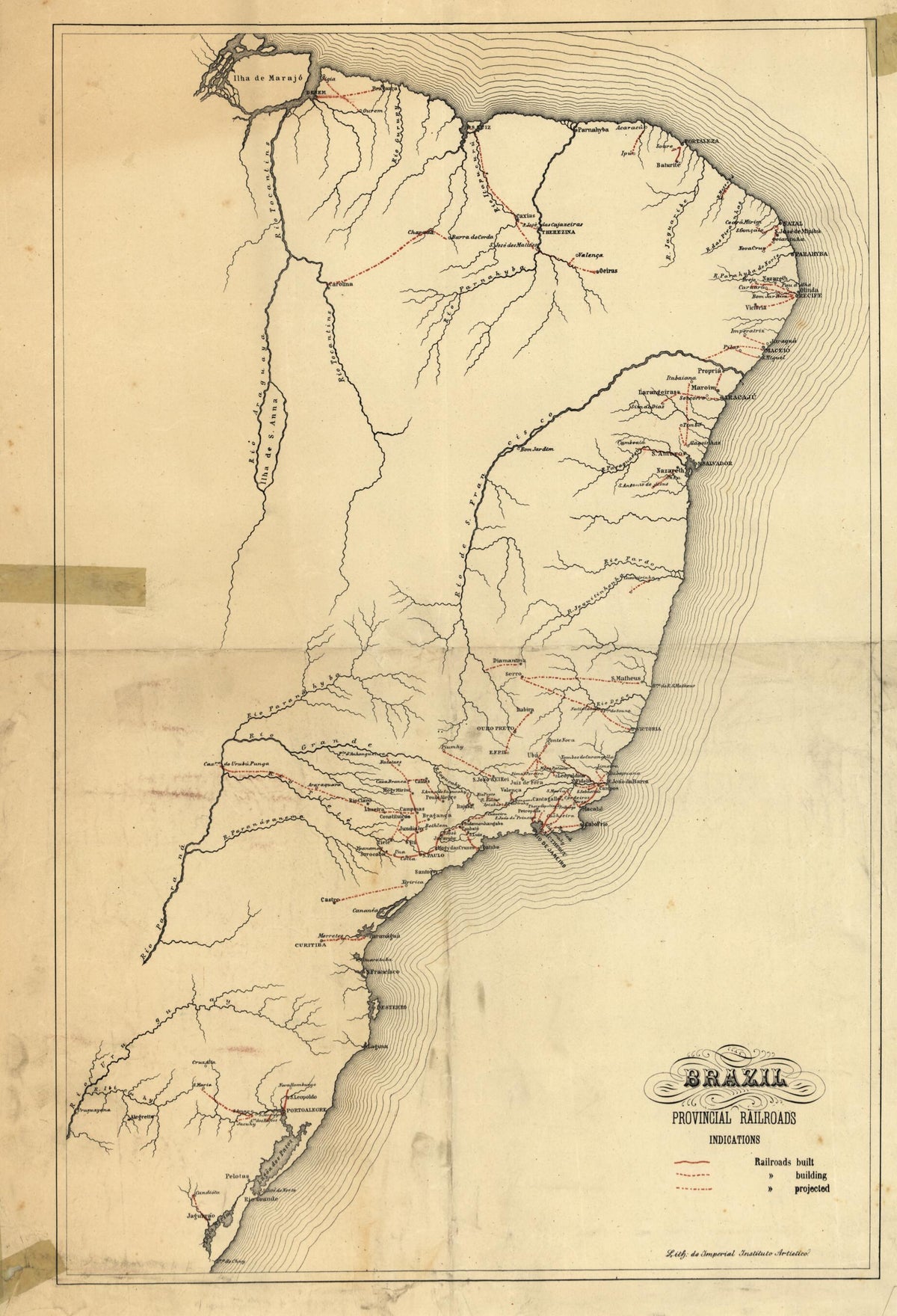 Brazil, Provincial Railroads 1902 by Relic Map Company