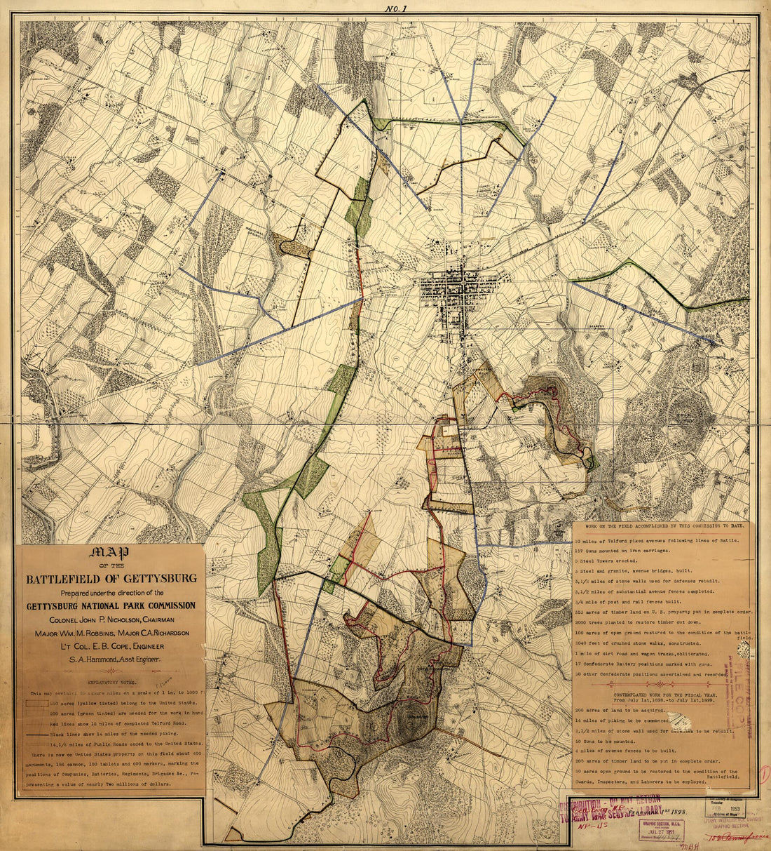 This old map of Map of the Battlefield of Gettysburg from 1898 was created by  Gettysburg National Military Park Commission in 1898
