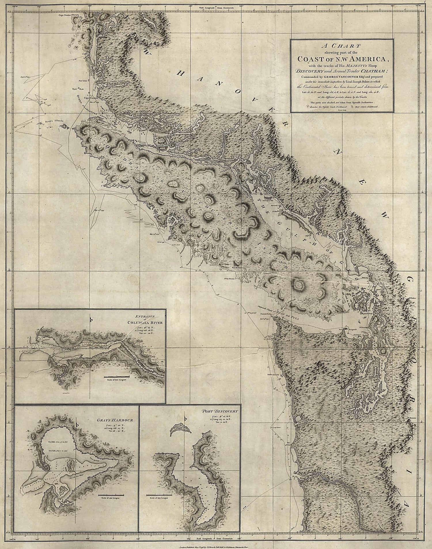 This old map of A Chart Shewing Part of the Coast of N.W. America : With the Tracks of His Majesty&